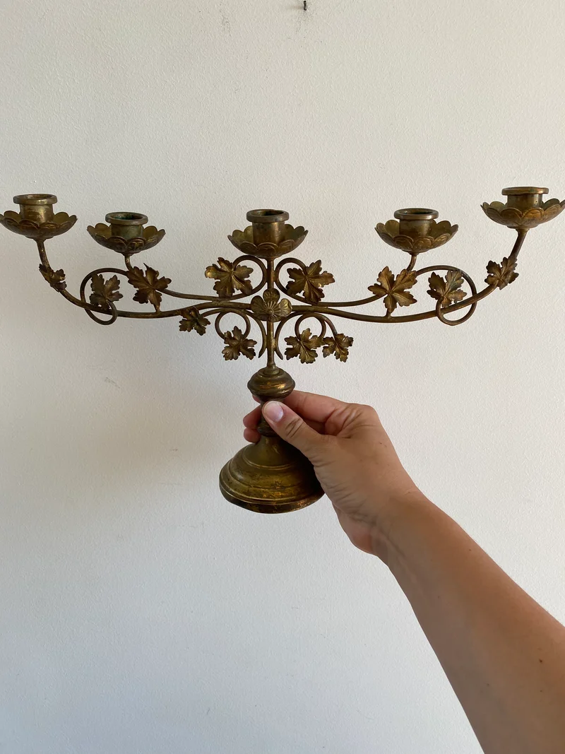 Chandelier ancien en alliage laiton-cuivre 5 têtes