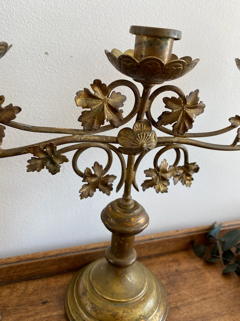 Chandelier ancien en alliage laiton-cuivre 5 têtes