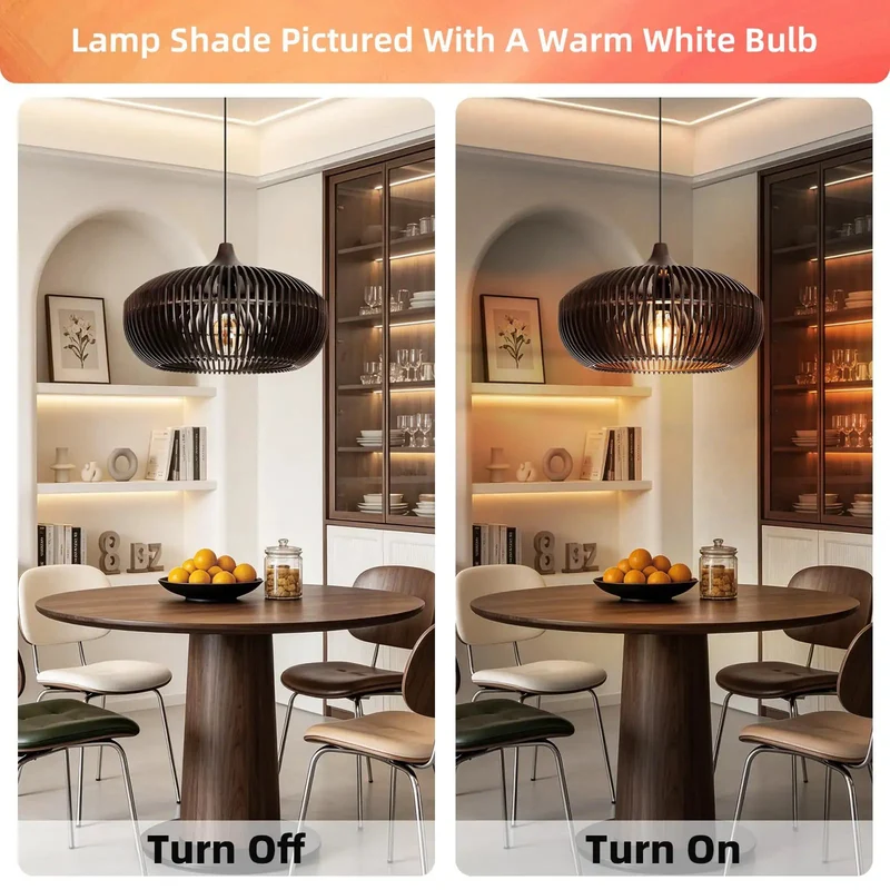 Top Shelf Wooden Pendant Light With Espresso Slats Casting Bold Vertical Shadows Perfect For Farmhouse Kitchen Island Or Chill Bedroom Ceiling Fixture Setup