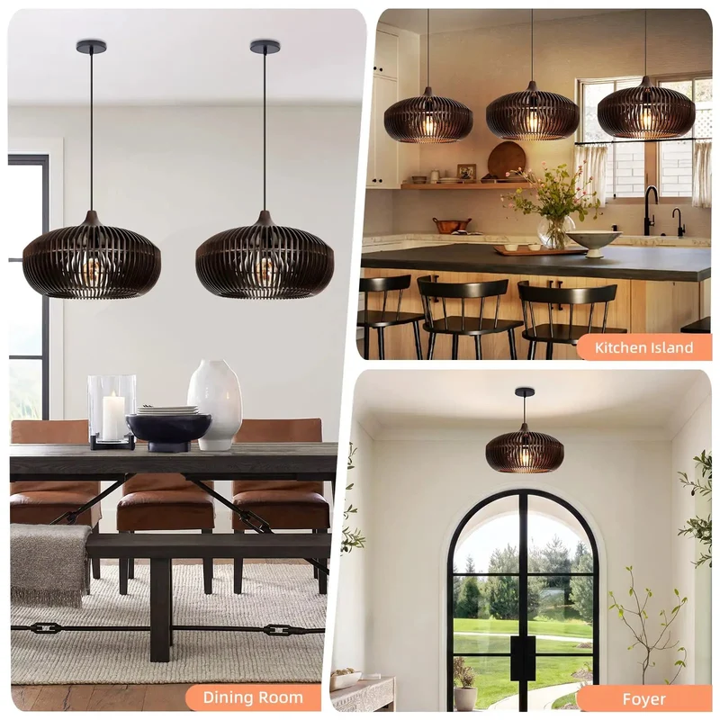 Top Shelf Wooden Pendant Light With Espresso Slats Casting Bold Vertical Shadows Perfect For Farmhouse Kitchen Island Or Chill Bedroom Ceiling Fixture Setup
