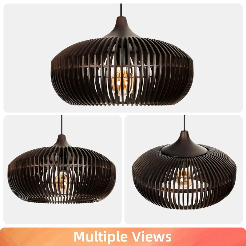 Top Shelf Wooden Pendant Light With Espresso Slats Casting Bold Vertical Shadows Perfect For Farmhouse Kitchen Island Or Chill Bedroom Ceiling Fixture Setup