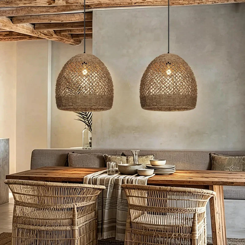 Handwoven Rattan Pendant Light 15.7 Inch With Laid Back Boho Vibes And Standout Farmhouse Appeal Natural Fiber Ceiling Lamp For Kitchen Island Dining Area Or Killer Bedroom Upgrade