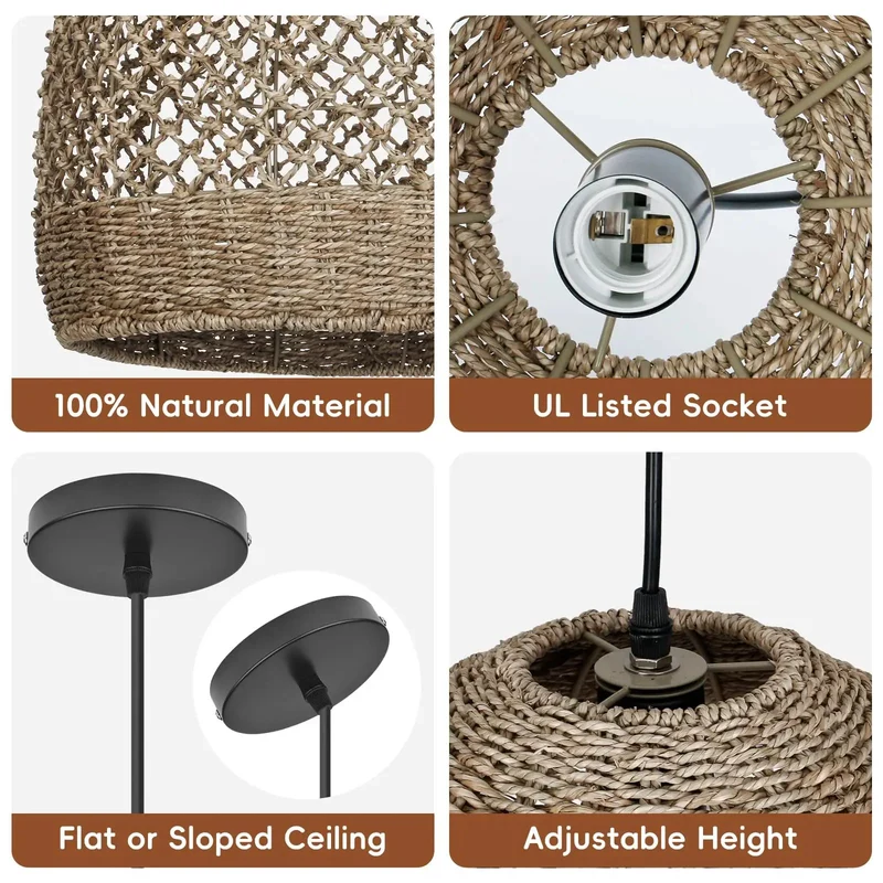 Handwoven Rattan Pendant Light 15.7 Inch With Laid Back Boho Vibes And Standout Farmhouse Appeal Natural Fiber Ceiling Lamp For Kitchen Island Dining Area Or Killer Bedroom Upgrade