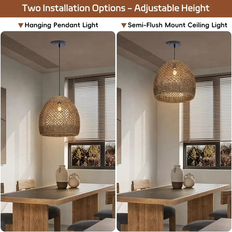 Handwoven Rattan Pendant Light 15.7 Inch With Laid Back Boho Vibes And Standout Farmhouse Appeal Natural Fiber Ceiling Lamp For Kitchen Island Dining Area Or Killer Bedroom Upgrade