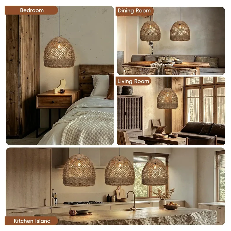 Handwoven Rattan Pendant Light 15.7 Inch With Laid Back Boho Vibes And Standout Farmhouse Appeal Natural Fiber Ceiling Lamp For Kitchen Island Dining Area Or Killer Bedroom Upgrade