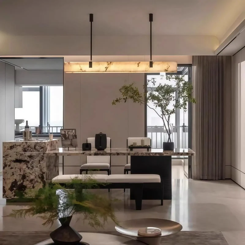 Modern 47 Inch Long Marble Dining Pendant Light With Sleek Copper Frame And Natural Alabaster Shades Ideal For Kitchen Islands Serving Up A Game Changing Glow Straight To Your Table Plus No Sweat Install For Quick Everyday Home Decor Refresh
