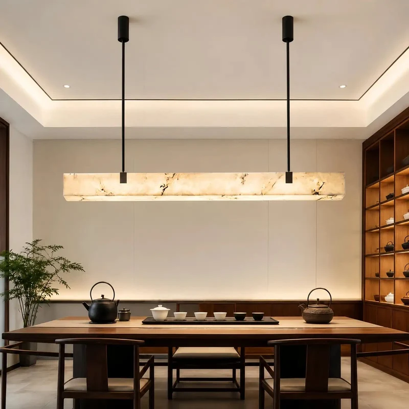 Modern 47 Inch Long Marble Dining Pendant Light With Sleek Copper Frame And Natural Alabaster Shades Ideal For Kitchen Islands Serving Up A Game Changing Glow Straight To Your Table Plus No Sweat Install For Quick Everyday Home Decor Refresh