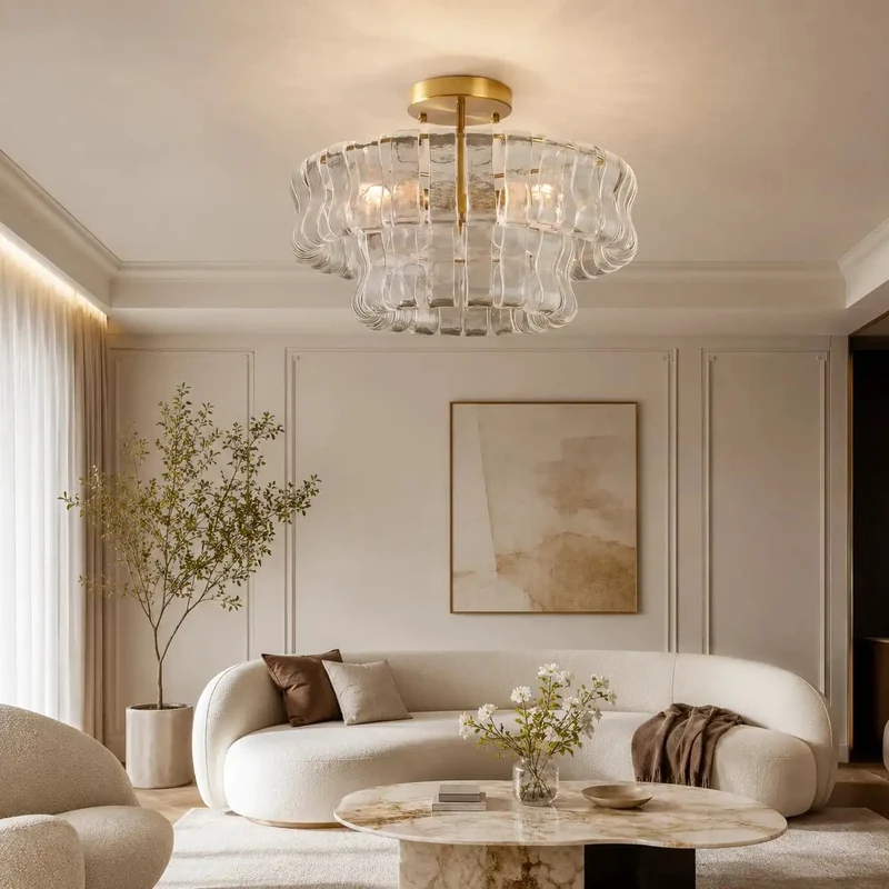 Sleek Modern Ceiling Pendant Light With Polished Steel And Clear Glass Shade For Living Room And Dining Area Led Flush Mount Fixture Delivering Fresh Ambient Vibes That Level Up Your Entire Home Setup
