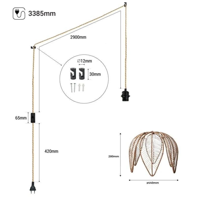 Suspension luminaire en rotin bohème Salon