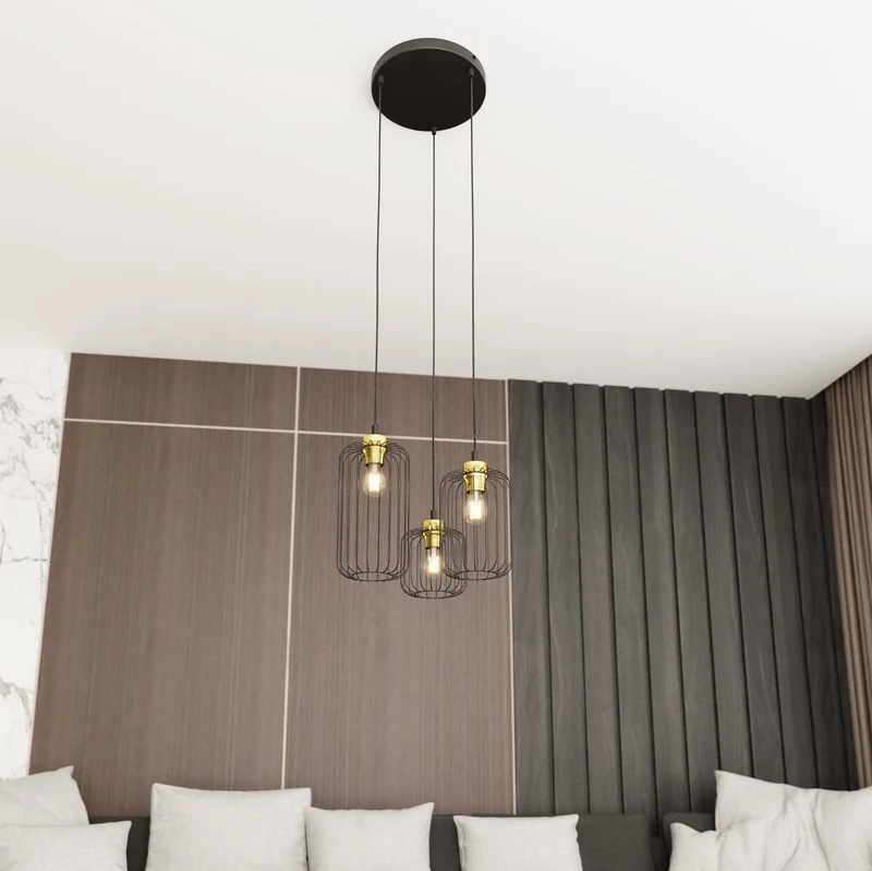 Triple suspension en métal noir pour Salon