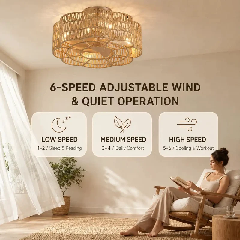 Boho Caged Ceiling Fan Rgb Led Lights Bedroom Living Room Adjustable Speed Dimmable Ambient Glow Vibe Check Decorative Home Fixtures Yellow Twines Kickin Airflow