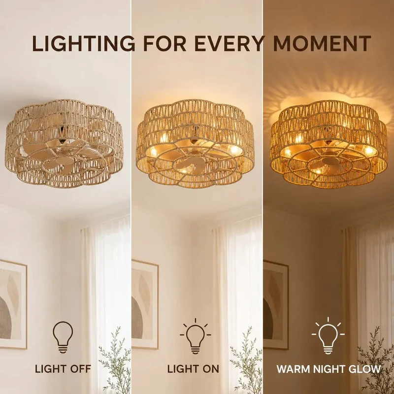 Boho Caged Ceiling Fan Rgb Led Lights Bedroom Living Room Adjustable Speed Dimmable Ambient Glow Vibe Check Decorative Home Fixtures Yellow Twines Kickin Airflow