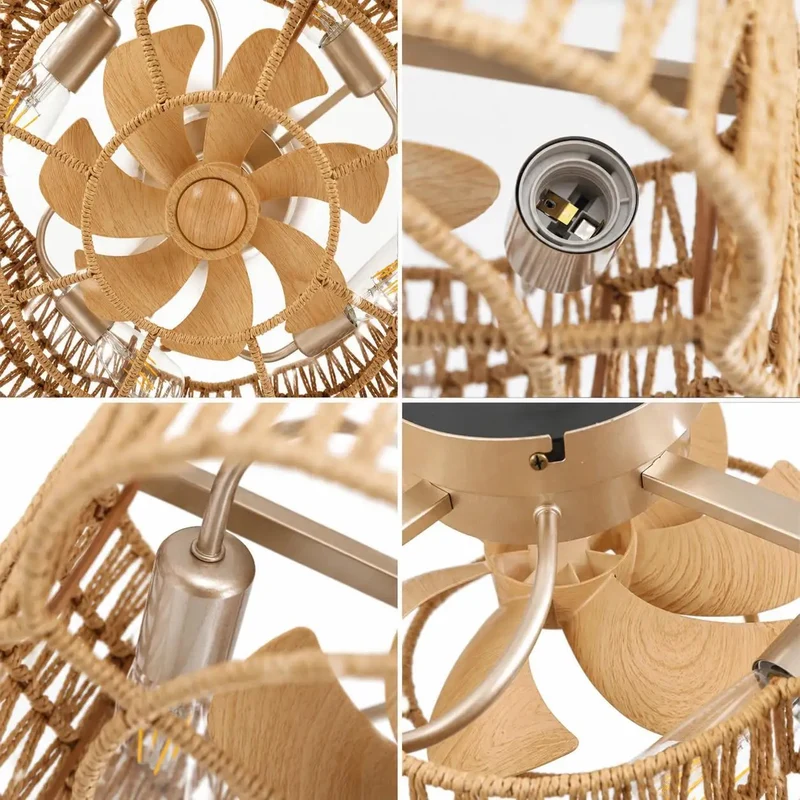 Boho Caged Ceiling Fan Rgb Led Lights Bedroom Living Room Adjustable Speed Dimmable Ambient Glow Vibe Check Decorative Home Fixtures Yellow Twines Kickin Airflow