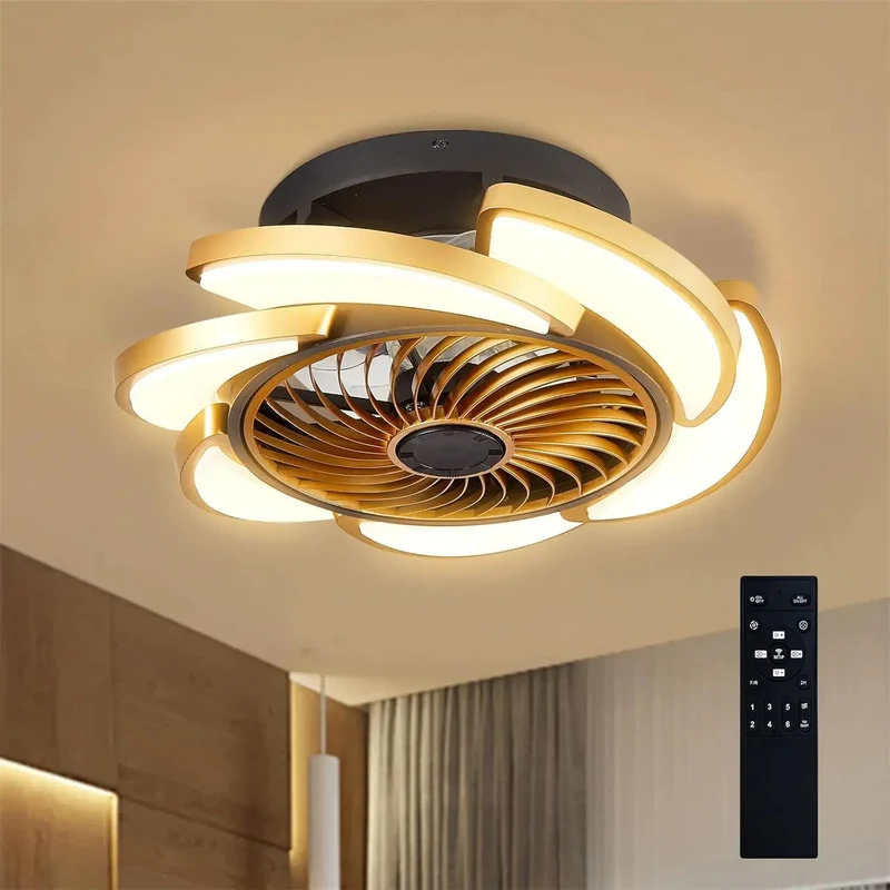 Swank 17 Inch Bladeless Ceiling Fan Light Kit With Remote Control 6 Speeds Enclosed Blade Design Low Profile Safe For Nurseries And Playrooms Sleek Gold Finish Fresh Airstream For Modern Decor