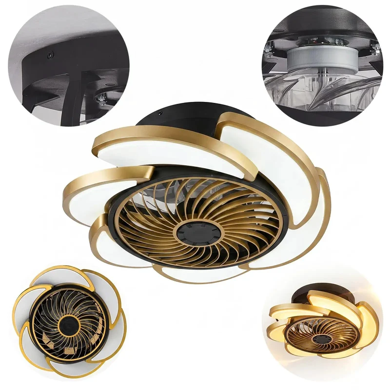 Swank 17 Inch Bladeless Ceiling Fan Light Kit With Remote Control 6 Speeds Enclosed Blade Design Low Profile Safe For Nurseries And Playrooms Sleek Gold Finish Fresh Airstream For Modern Decor
