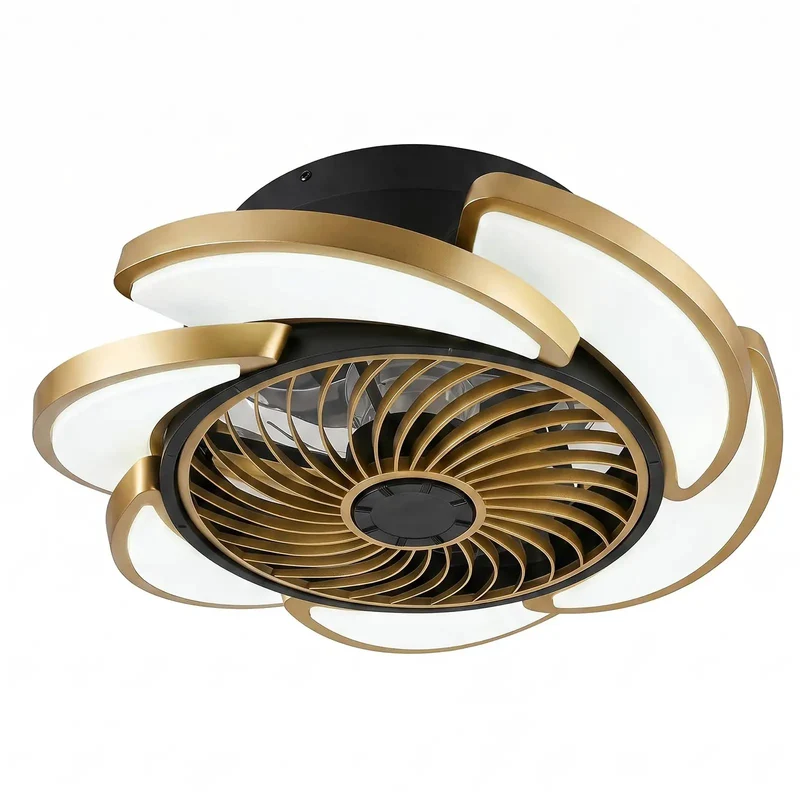 Swank 17 Inch Bladeless Ceiling Fan Light Kit With Remote Control 6 Speeds Enclosed Blade Design Low Profile Safe For Nurseries And Playrooms Sleek Gold Finish Fresh Airstream For Modern Decor