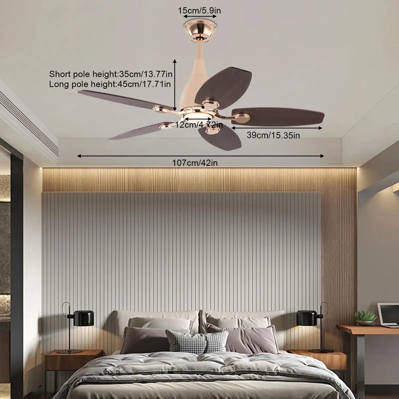 Modern Ceiling Fan With Built In Led Light And Handheld Switch 5 Blades Heavy Duty Iron Rig With Top Shelf Durability Solid As Rock For Living Room And Bedroom Spaces