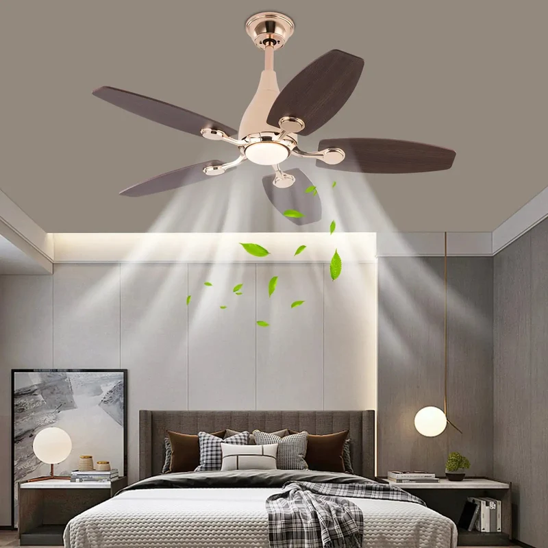 Modern Ceiling Fan With Built In Led Light And Handheld Switch 5 Blades Heavy Duty Iron Rig With Top Shelf Durability Solid As Rock For Living Room And Bedroom Spaces