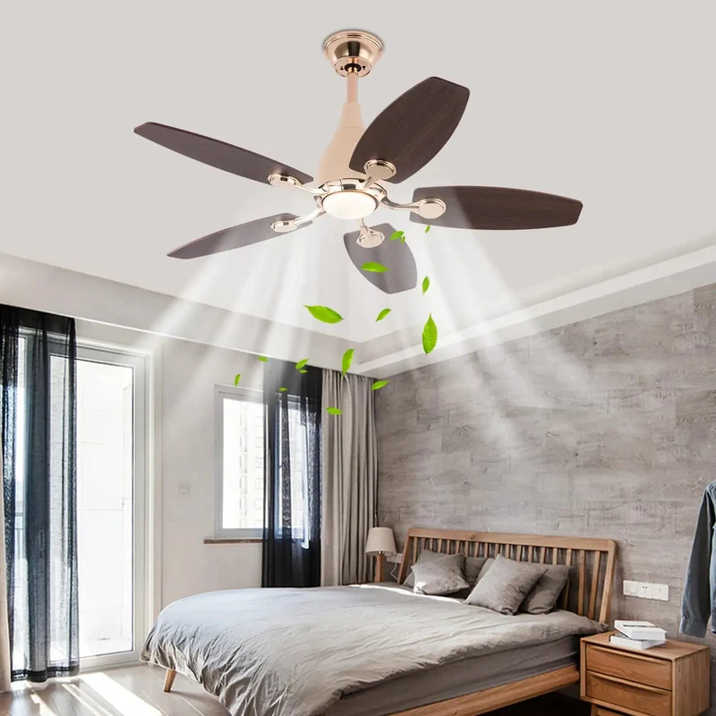 Modern Ceiling Fan With Built In Led Light And Handheld Switch 5 Blades Heavy Duty Iron Rig With Top Shelf Durability Solid As Rock For Living Room And Bedroom Spaces