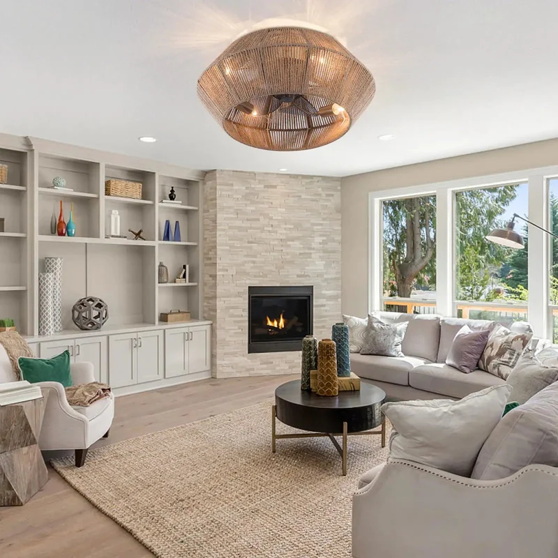 Rattan Ceiling Fan With Low Profile Flush Mount And Hidden Blades For Bedroom And Living Room Delivering Super Chill Airflow And Built Damn Tough Craftsmanship For Modern Homes