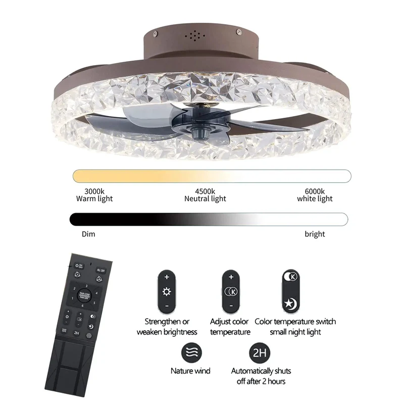 Modern 20 Inch Ceiling Fan With Light And Handheld Remote Featuring Hella Adjustable 6 Speeds For Breezy Cooling Rock Solid Build From Iron And Acrylic Creates Sleek Look That Slays Any Room