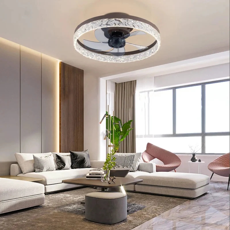 Modern 20 Inch Ceiling Fan With Light And Handheld Remote Featuring Hella Adjustable 6 Speeds For Breezy Cooling Rock Solid Build From Iron And Acrylic Creates Sleek Look That Slays Any Room