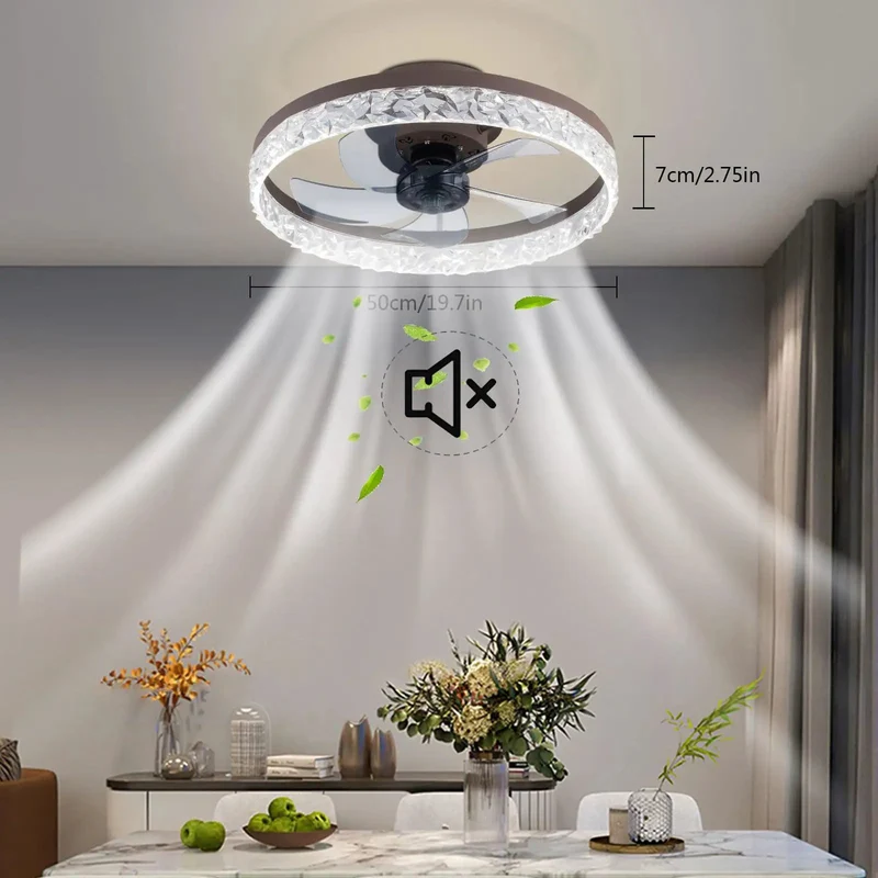 Modern 20 Inch Ceiling Fan With Light And Handheld Remote Featuring Hella Adjustable 6 Speeds For Breezy Cooling Rock Solid Build From Iron And Acrylic Creates Sleek Look That Slays Any Room