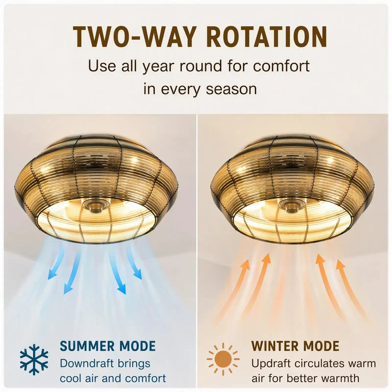 19 Inch Boho Caged Ceiling Fan Packed With Sleek Hidden Blades And Sturdy Iron Build Featuring Led Light Kit 6 Speed Remote For Zero Sweat Flush Mount Breezes