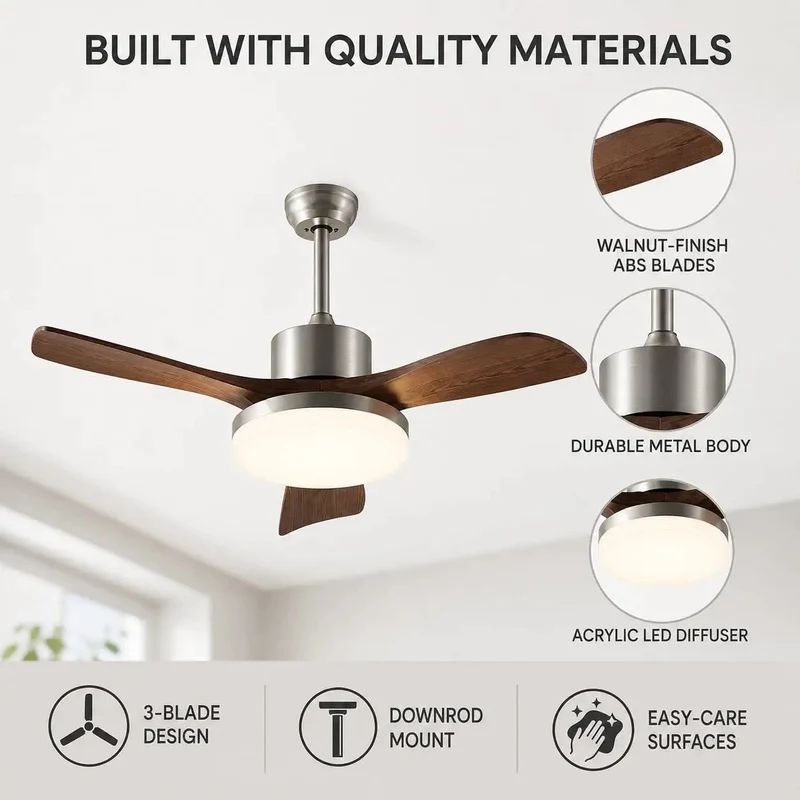 42 Inch Modern Ceiling Fan With Lights And Wireless Remote Killer Airflow 60W Led Full Spectrum CRI 97 Three Warm To Cool Tones Six Hella Smooth Speeds Wood Grain ABS Blades Straight Up Total Room Glow Up