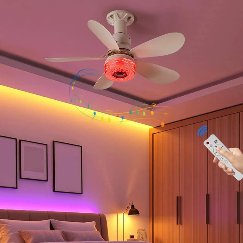 3 In 1 LED Smart Ceiling Fan Light With 40W White Finish Built In Bluetooth Speaker Remote And RGB Music Sync For Kickback Vibes And Smooth Airflow Indoors