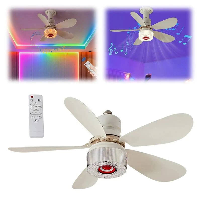 3 In 1 LED Smart Ceiling Fan Light With 40W White Finish Built In Bluetooth Speaker Remote And RGB Music Sync For Kickback Vibes And Smooth Airflow Indoors