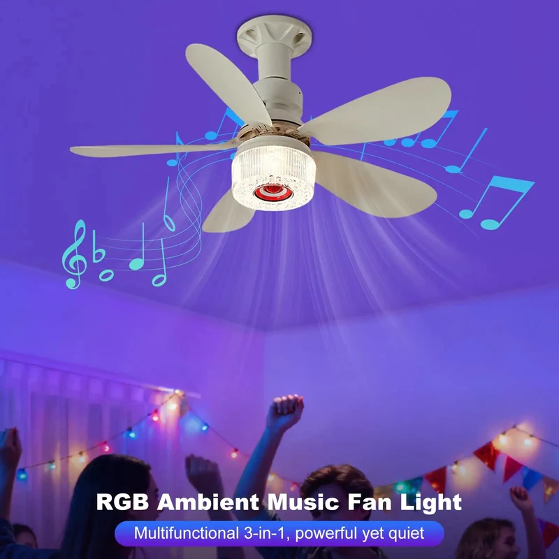 3 In 1 LED Smart Ceiling Fan Light With 40W White Finish Built In Bluetooth Speaker Remote And RGB Music Sync For Kickback Vibes And Smooth Airflow Indoors