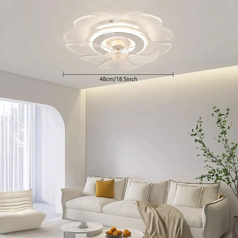 Indoor Ceiling Fan With Light 18.5 Inch, Slick App Controlled Build With Sturdy Acrylic Shade, Six Airflow Levels For Smooth Home Cooling And Sharp Modern Decor