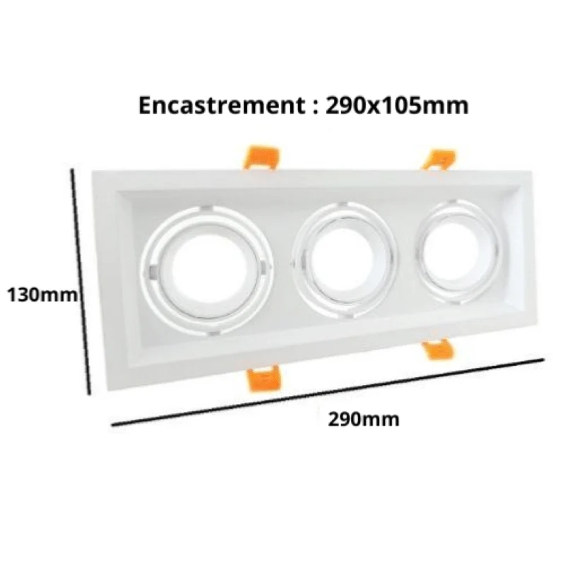 Support Spot GU10 LED Encastrable Triple Projecteur