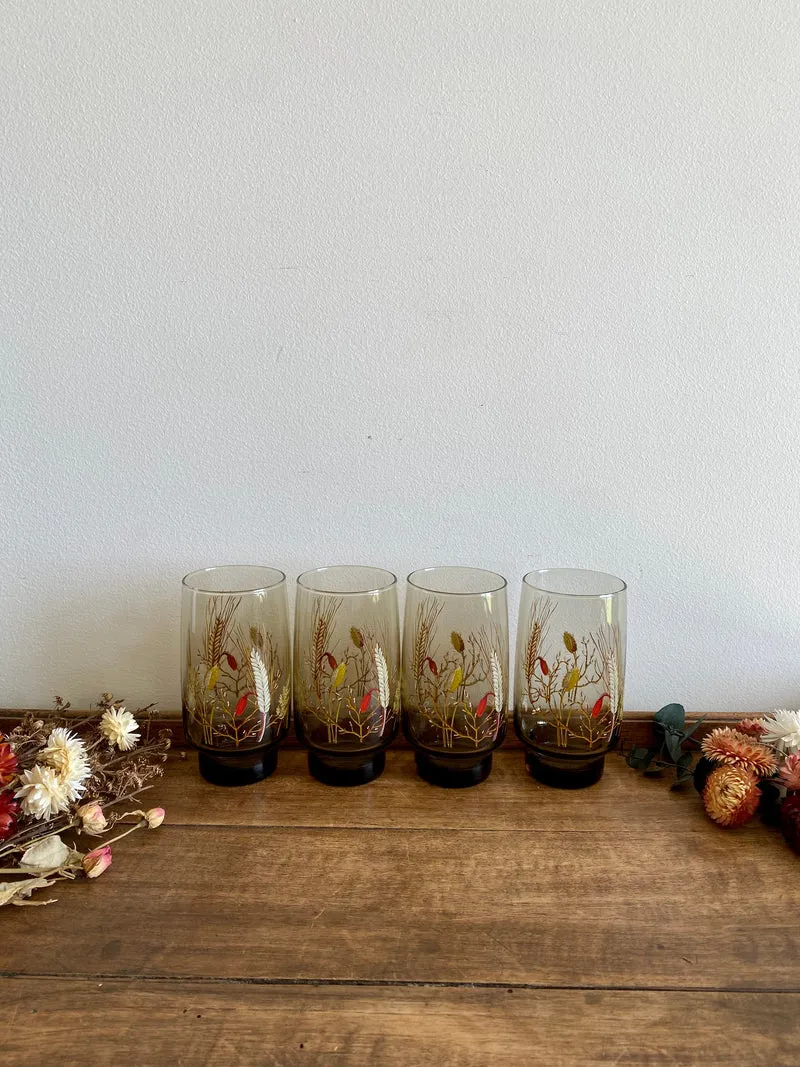 Verres à eau en verre fumé décor champêtre