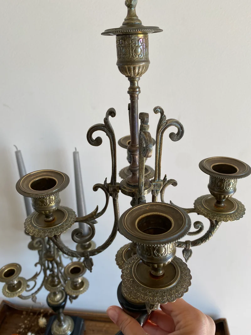 Chandeliers en bronze et marbre Napoléon III