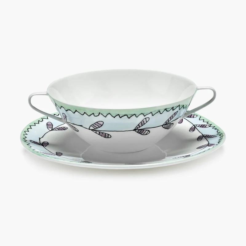 Serax Midnight Flowers Soup Bowl with Saucer
