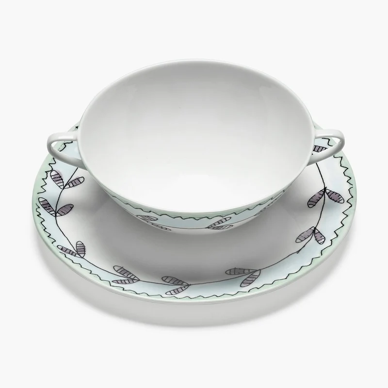 Serax Midnight Flowers Soup Bowl with Saucer