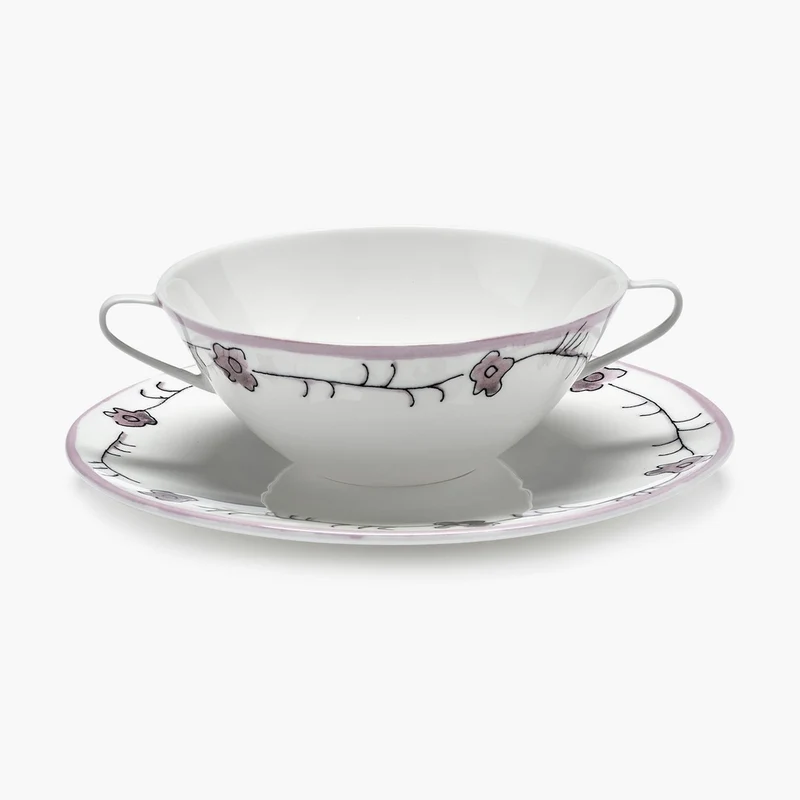 Serax Midnight Flowers Soup Bowl with Saucer