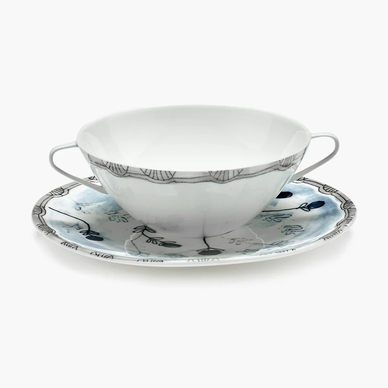 Serax Midnight Flowers Soup Bowl with Saucer
