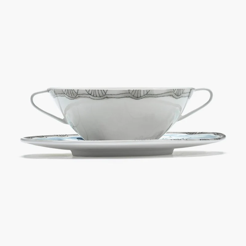 Serax Midnight Flowers Soup Bowl with Saucer