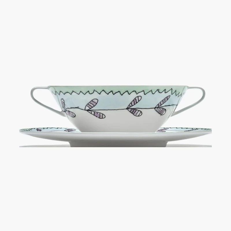 Serax Midnight Flowers Soup Bowl with Saucer