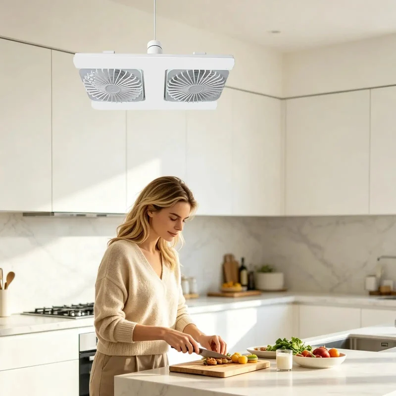 Slick Double Head Ceiling Fan With E27 Screw Base And Built In Light Solid Cooling Vibes For Living Rooms Sweet Remote Operation Small Fan With Adjustable Speed