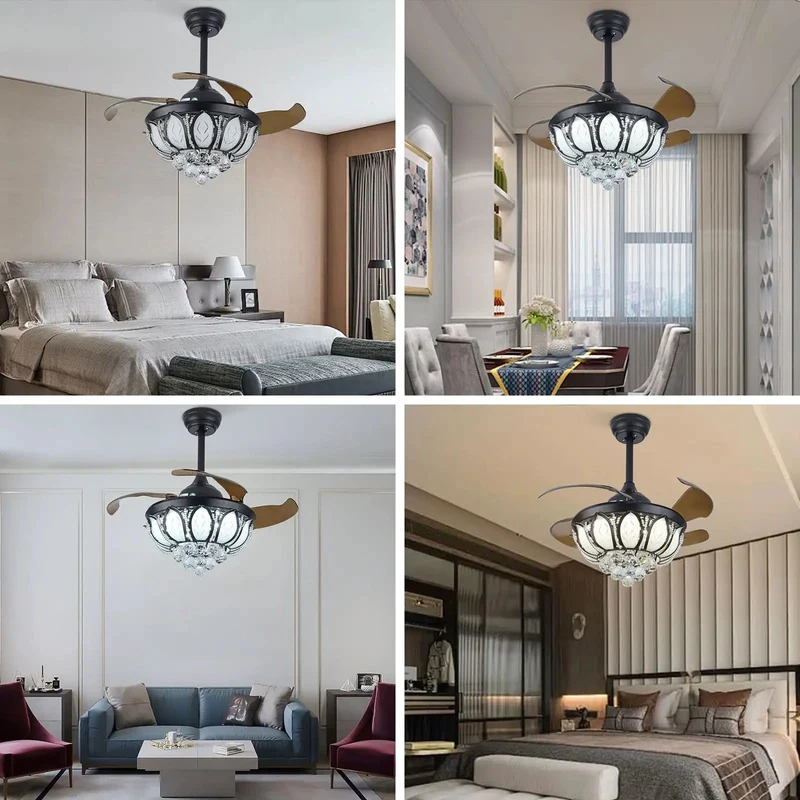 Straight Up Stunning Retractable Ceiling Fan With Light Featuring Elegant Crystal Accents And Brushed Copper Hardware Three Color Temperature Settings For Ultimate Chill Vibes And Reliable Daily Flow