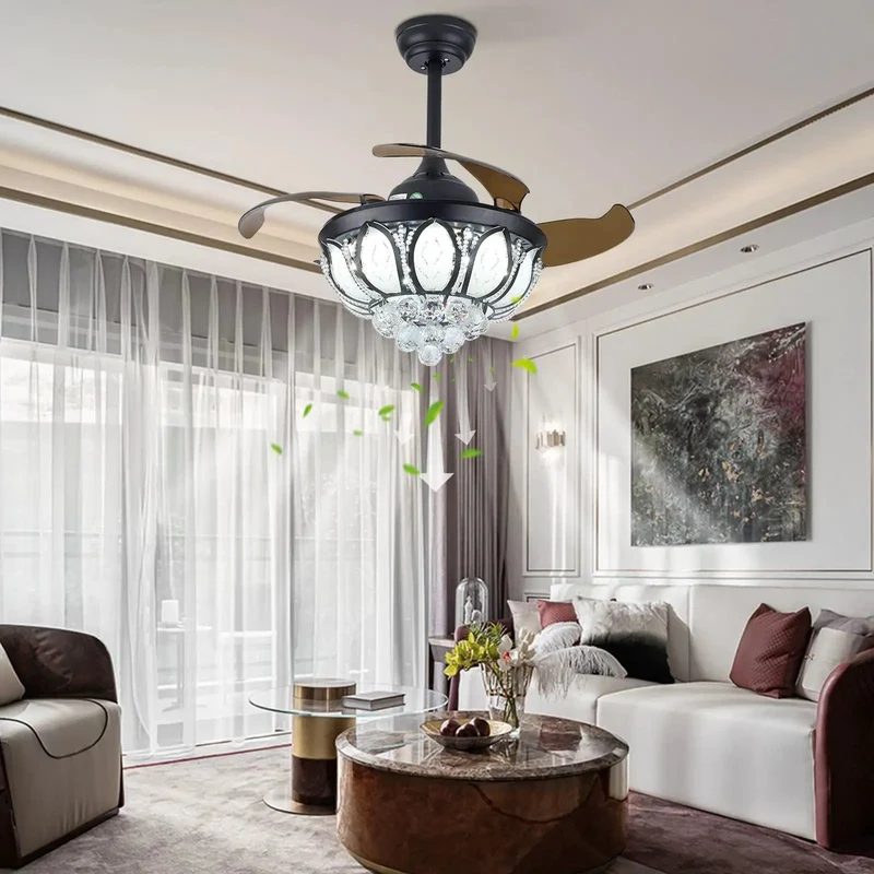 Straight Up Stunning Retractable Ceiling Fan With Light Featuring Elegant Crystal Accents And Brushed Copper Hardware Three Color Temperature Settings For Ultimate Chill Vibes And Reliable Daily Flow