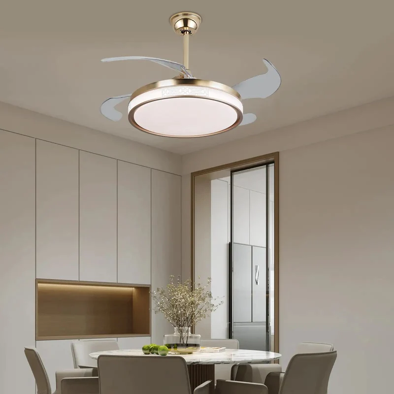 Modern Gold Ceiling Fan With Dimmable Light And Smooth Acrylic Shade Three Adjustable Color Modes Six Super Quiet Speeds For Cozy Bedrooms Or Living Rooms