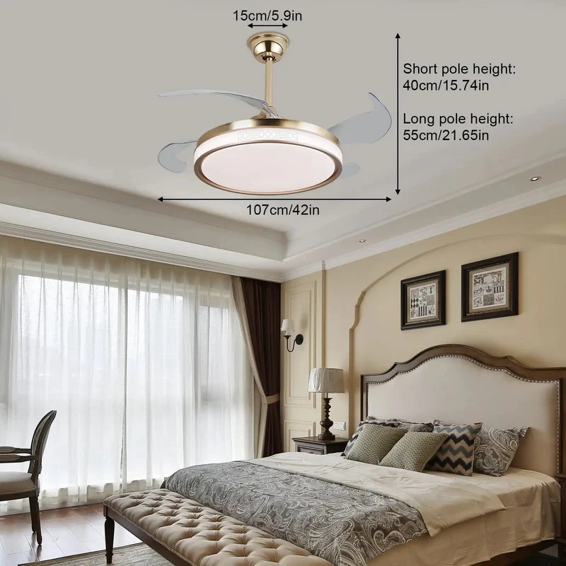 Modern Gold Ceiling Fan With Dimmable Light And Smooth Acrylic Shade Three Adjustable Color Modes Six Super Quiet Speeds For Cozy Bedrooms Or Living Rooms