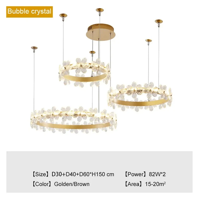 Gold LED Pendant Light With Solid Aluminum And Iron Frame For Living Room Bedroom Kitchen Featuring Nordic Crystal Design Cool White Tone Eye Protection Smooth Non Glare Lighting Built Different Real Deal Comfort For Modern Spaces
