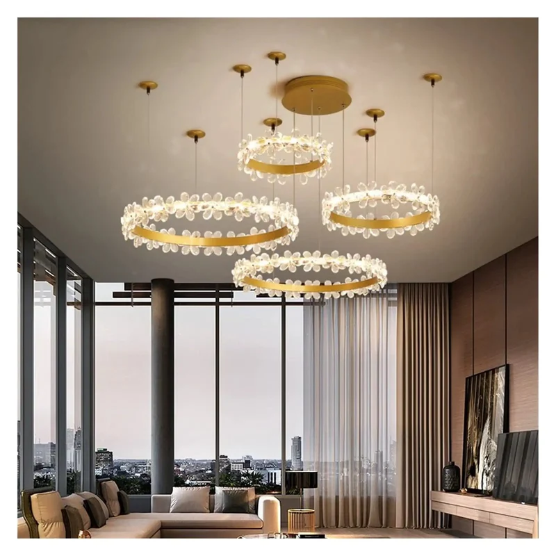 Gold LED Pendant Light With Solid Aluminum And Iron Frame For Living Room Bedroom Kitchen Featuring Nordic Crystal Design Cool White Tone Eye Protection Smooth Non Glare Lighting Built Different Real Deal Comfort For Modern Spaces