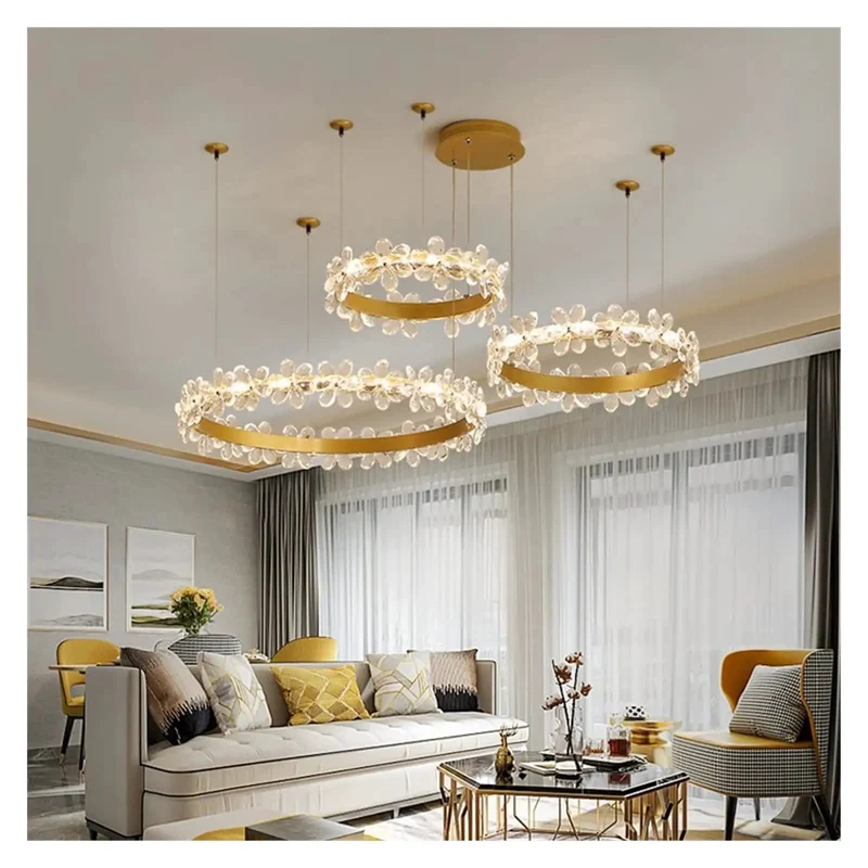 Gold LED Pendant Light With Solid Aluminum And Iron Frame For Living Room Bedroom Kitchen Featuring Nordic Crystal Design Cool White Tone Eye Protection Smooth Non Glare Lighting Built Different Real Deal Comfort For Modern Spaces